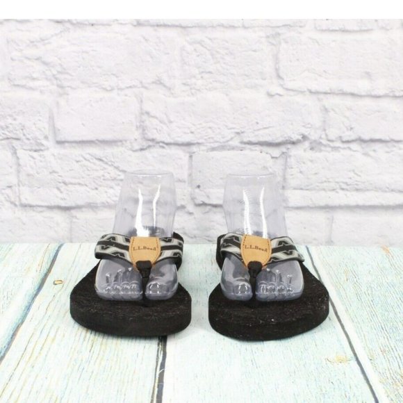 LL Bean Black Printed Nylon Flip Flops Summer Thong Sandals Size 11 M - Picture 4 of 9